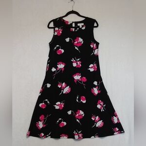 Susan Graver Black With Pink & White Florals Sleeveless Dress Med.